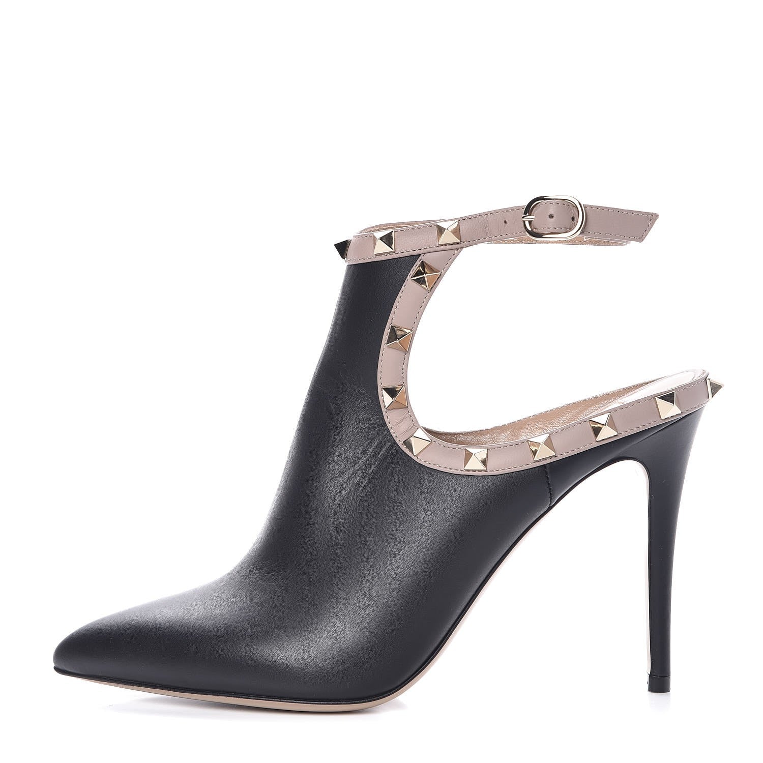 Valentino Garavani Calfskin Rockstud Open Back Ankle Booties 38.5 Black Poudre 1 of 8