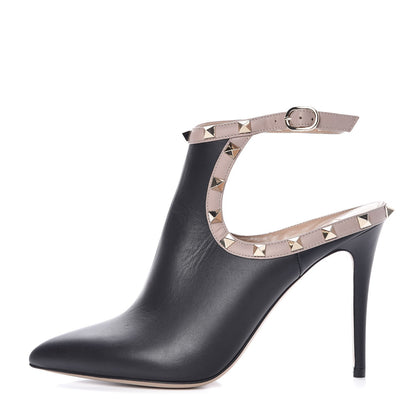 Valentino Garavani Calfskin Rockstud Open Back Ankle Booties 38.5 Black Poudre 1 of 8