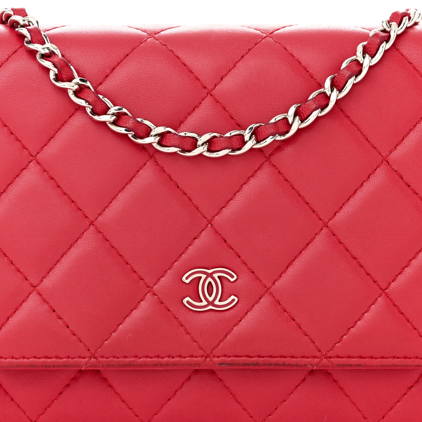 Lambskin Quilted Wallet On Chain WOC Red