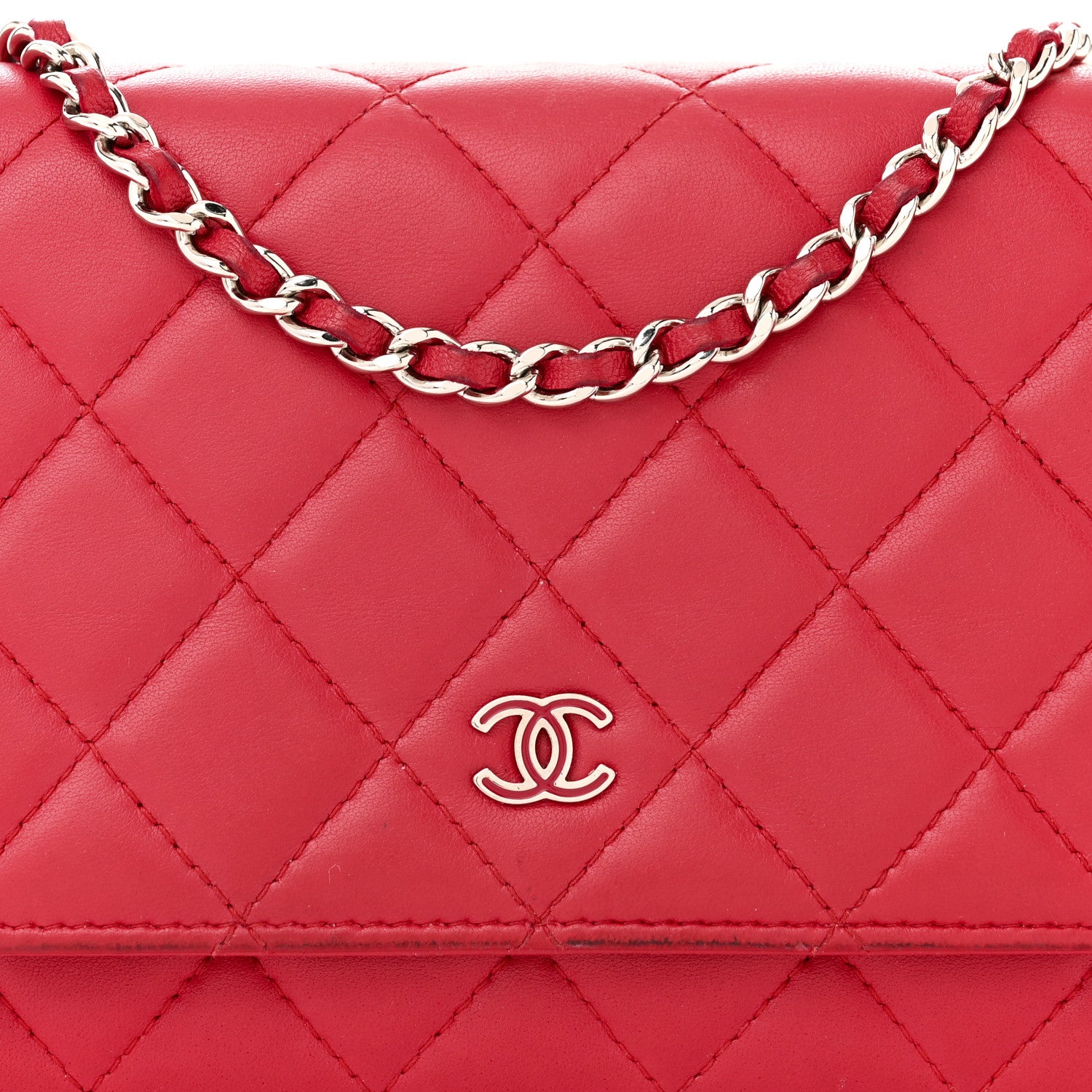 Chanel Lambskin Quilted Wallet On Chain WOC Red 8 of 18