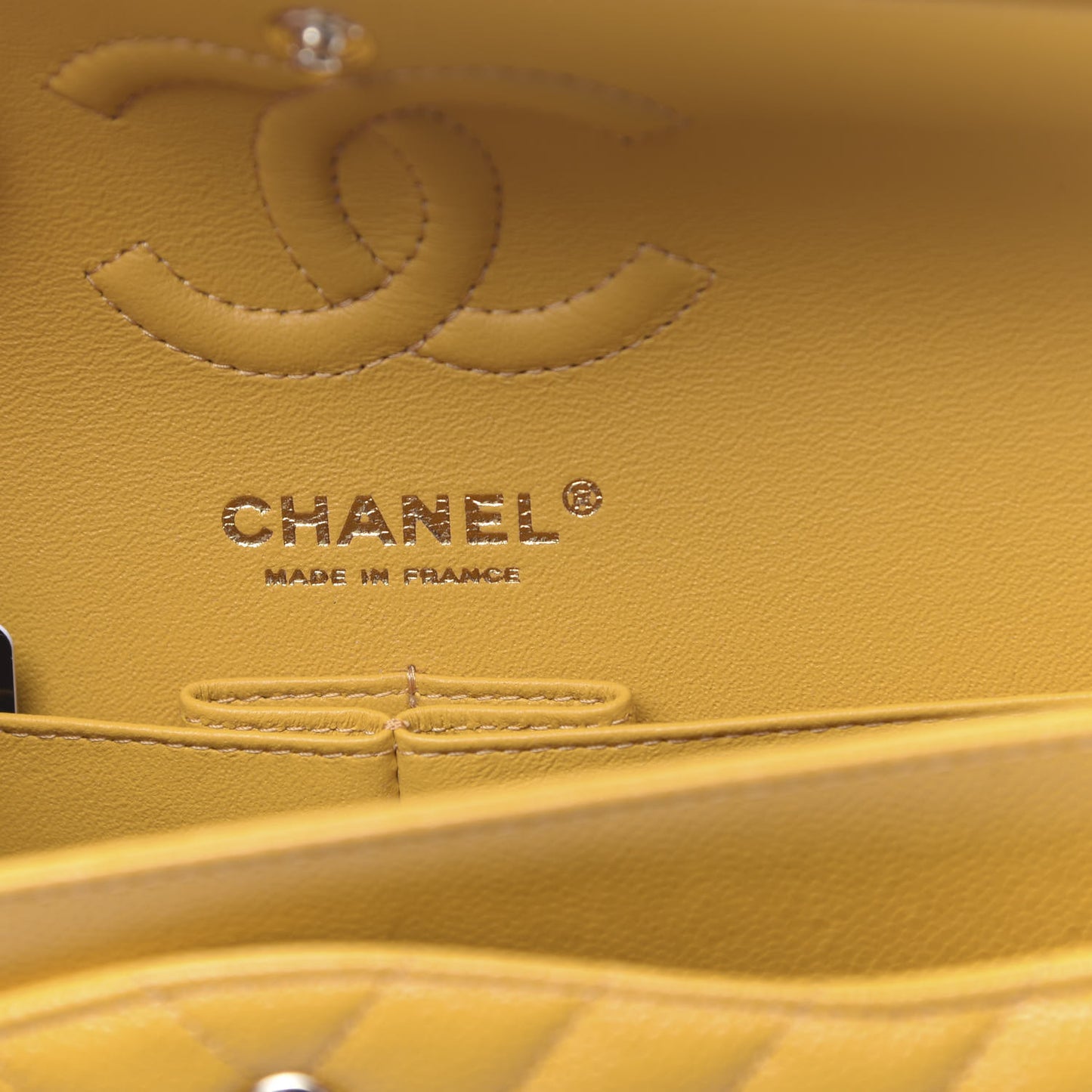 Caviar Chevron Quilted Small Double Flap Yellow