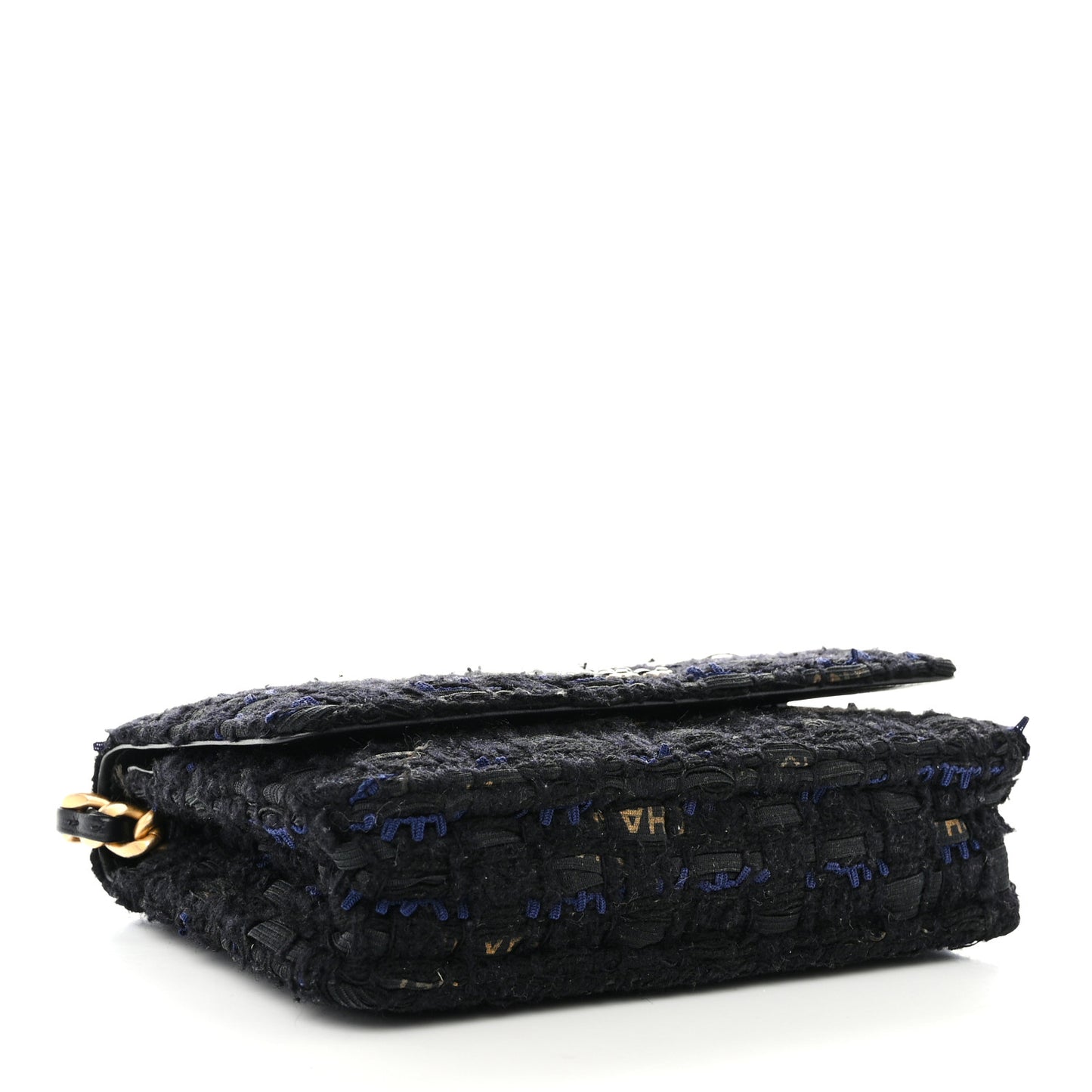 Tweed Quilted Chanel 19 Wallet On Chain WOC Black Navy Gold