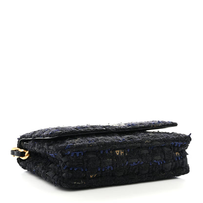 Chanel Tweed Quilted Chanel 19 Wallet On Chain WOC Black Navy Gold 4 of 11