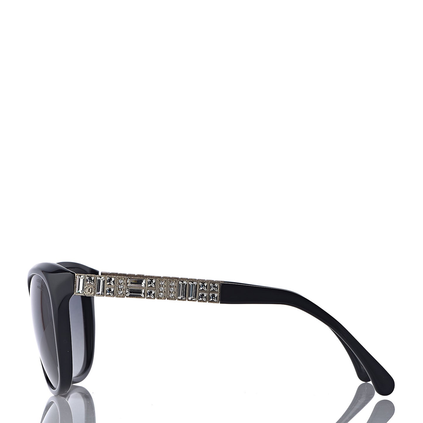 Crystal Baguette Polarized Cat Eye Sunglasses 5309-B Black