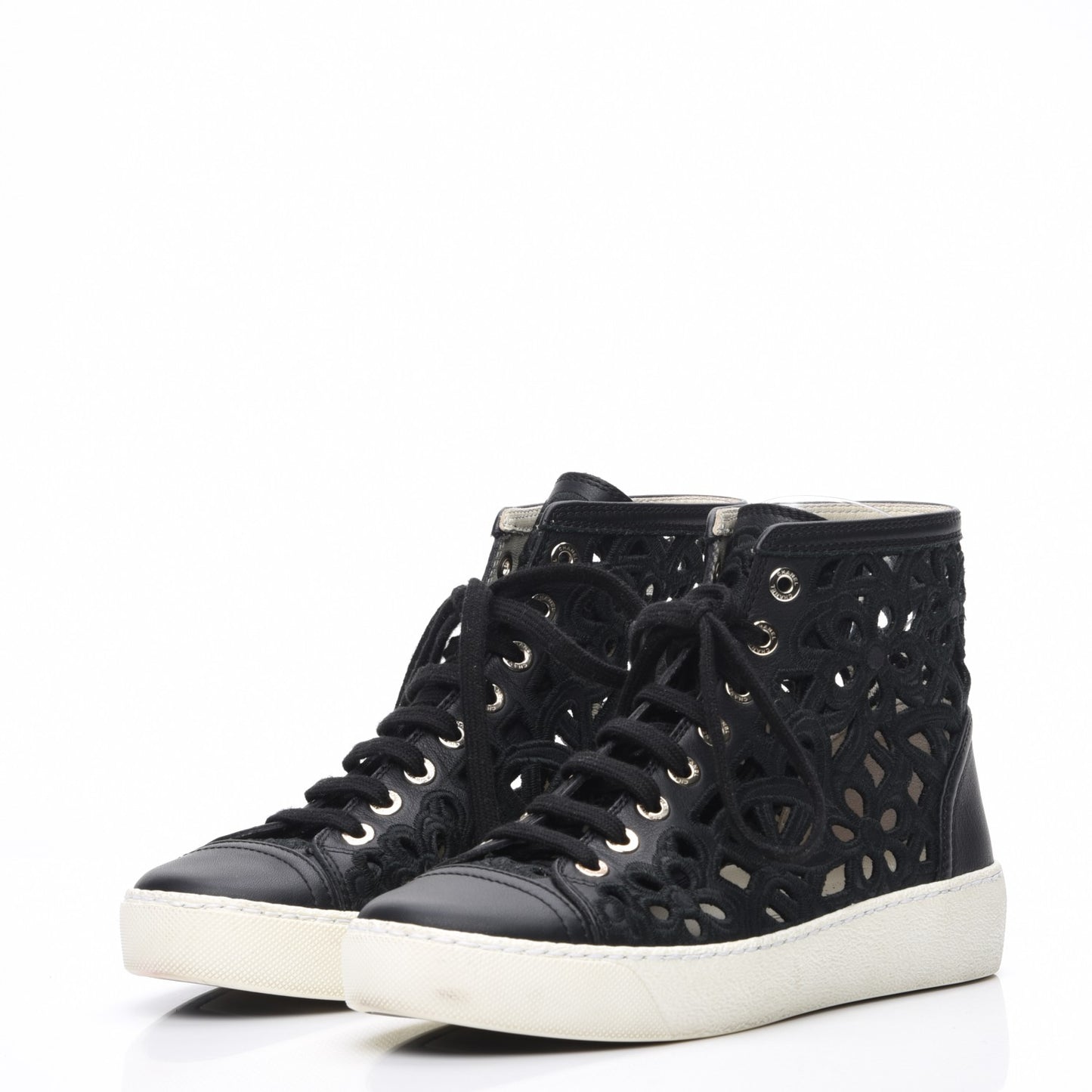 Patent Grained Goatskin Hollow Out Flower Sneakers 35 Black