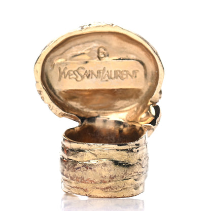 Saint Laurent Glass Cabochon Gold Arty Ovale Ring 5 Black 3 of 4