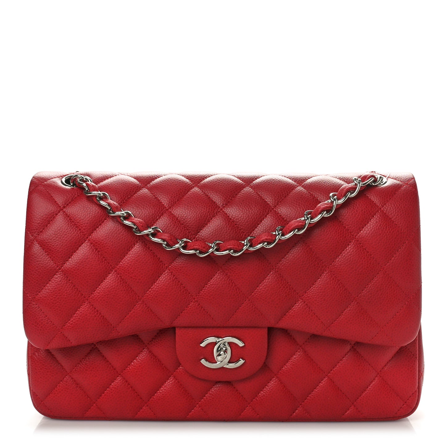 Caviar Quilted Jumbo Double Flap Dark Red