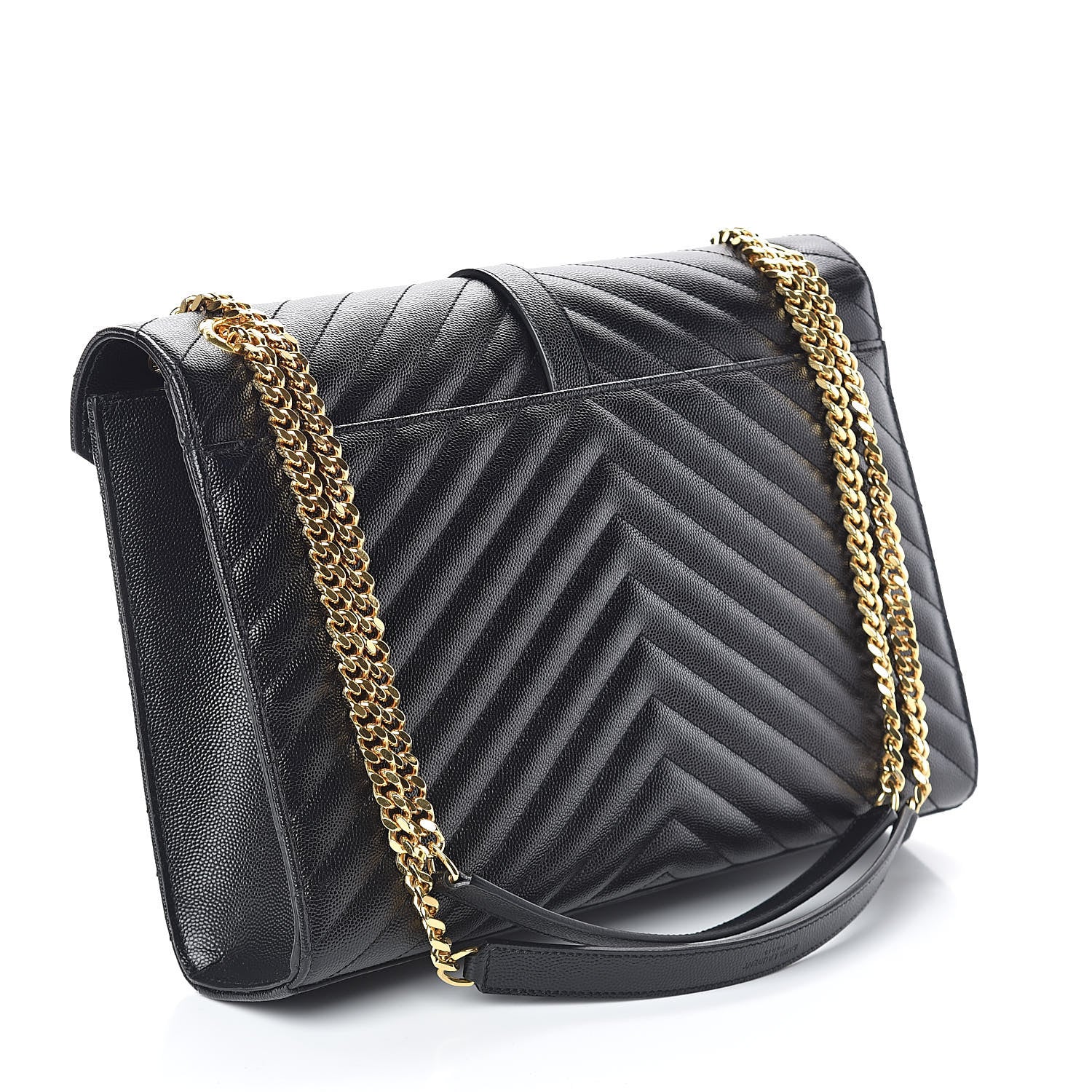 Saint Laurent Grain De Poudre Matelasse Chevron Large Monogram Satchel Black 3 of 8