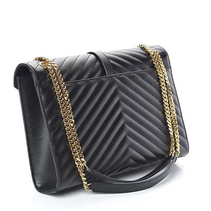 Saint Laurent Grain De Poudre Matelasse Chevron Large Monogram Satchel Black 3 of 8