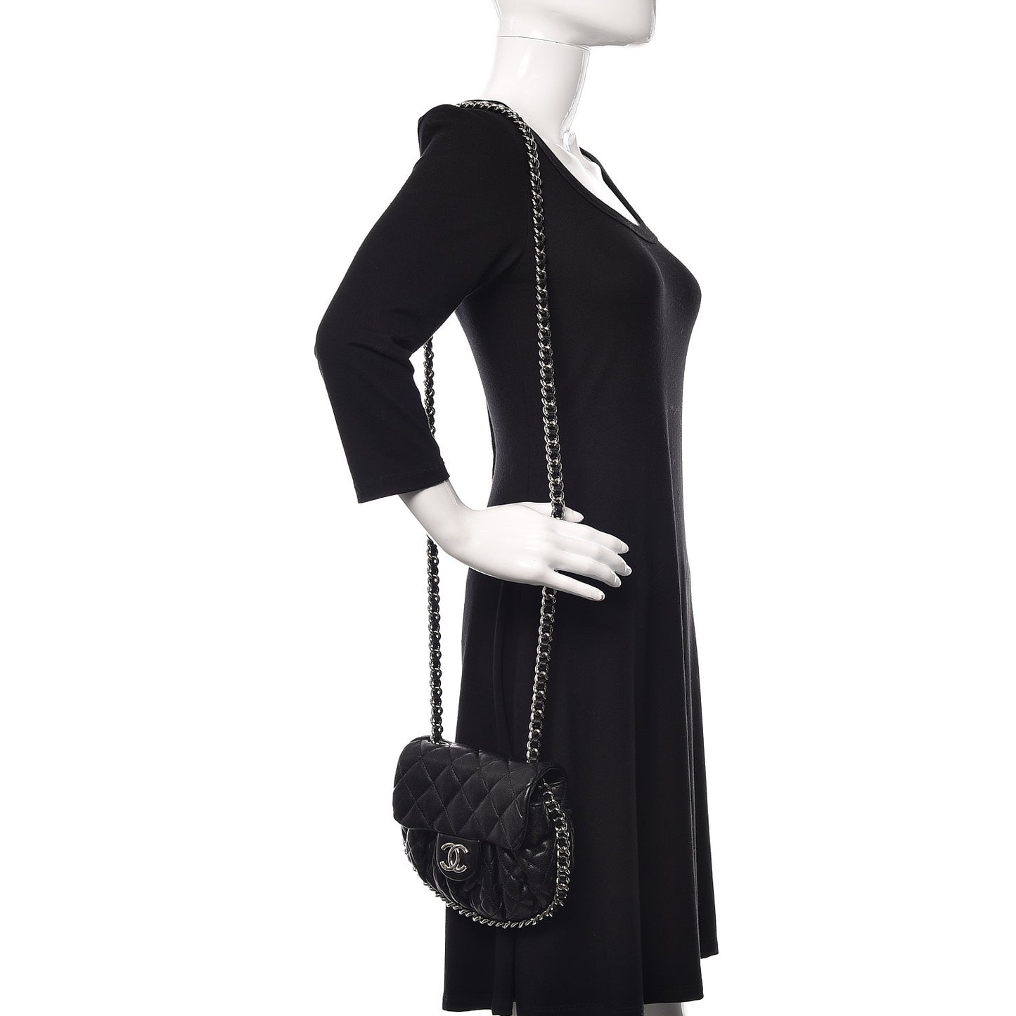 Washed Lambskin Quilted Mini Chain Around Flap Black