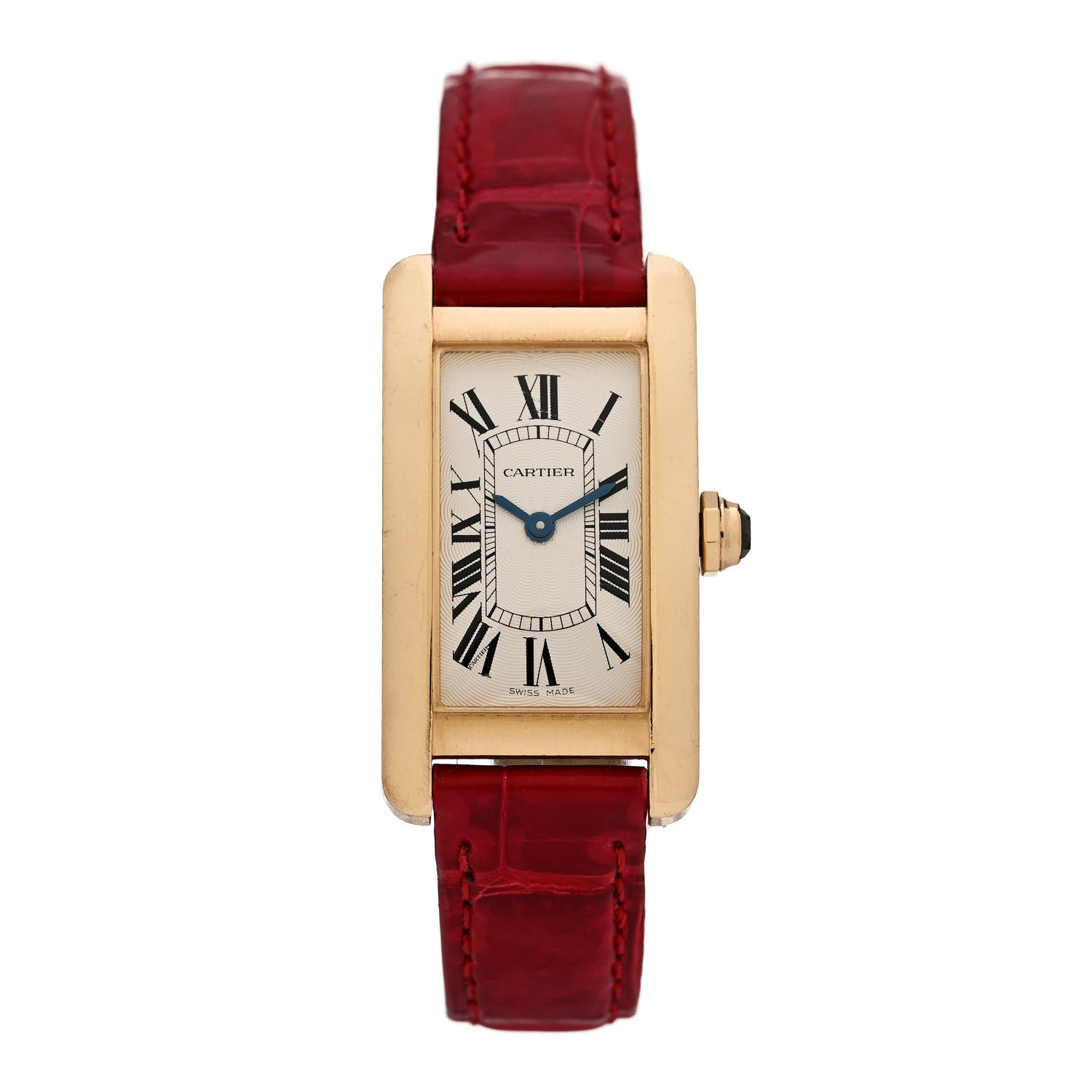 Cartier 18K Yellow Gold Alligator 19mm Tank Americaine Quartz Watch Red 1 of 6