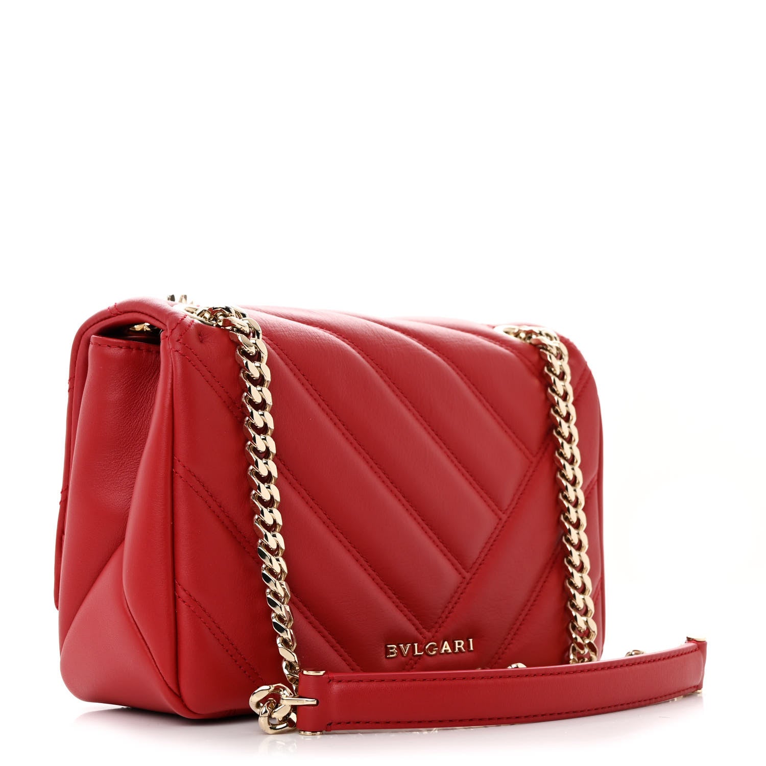 Bulgari Calfskin Matelasse Small Serpenti Cabochon Shoulder Bag Red 3 of 11