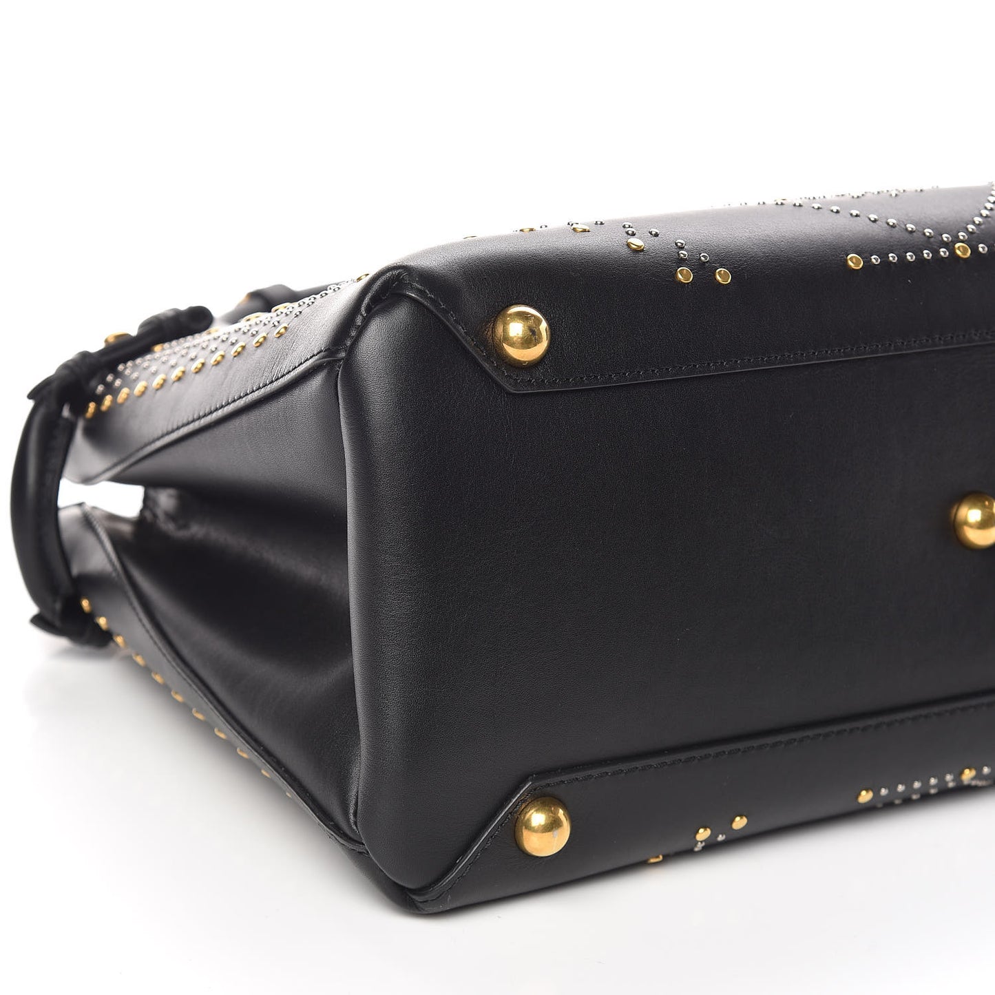 Smooth Calfskin Riveted Medium Banner Tote Black