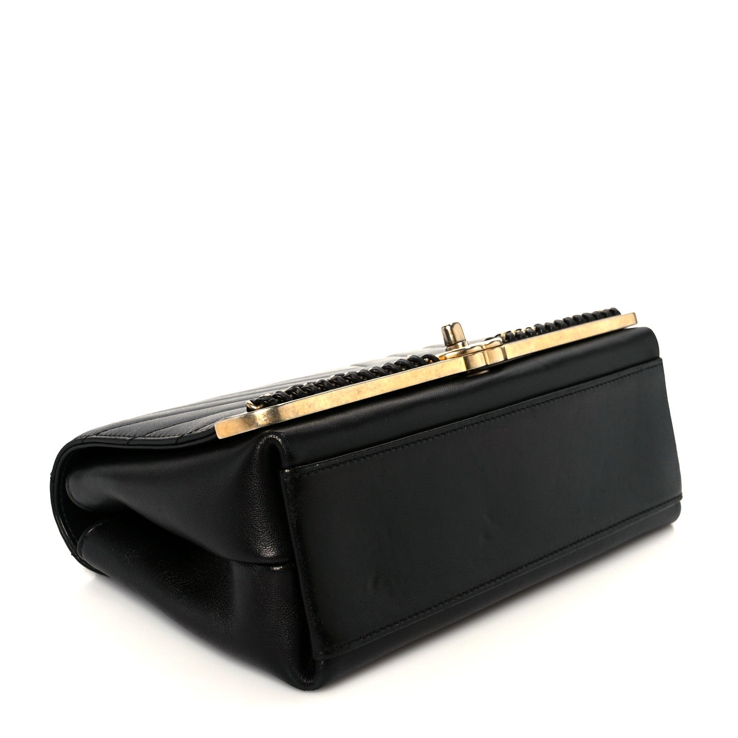 Chanel Sheepskin Chevron Stitched Chain Top Handle Flap Black 4 of 10