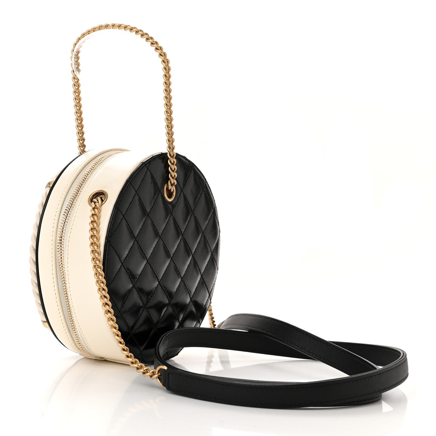 Crumpled Calfskin Cotton Small En Vogue Round Bag Black