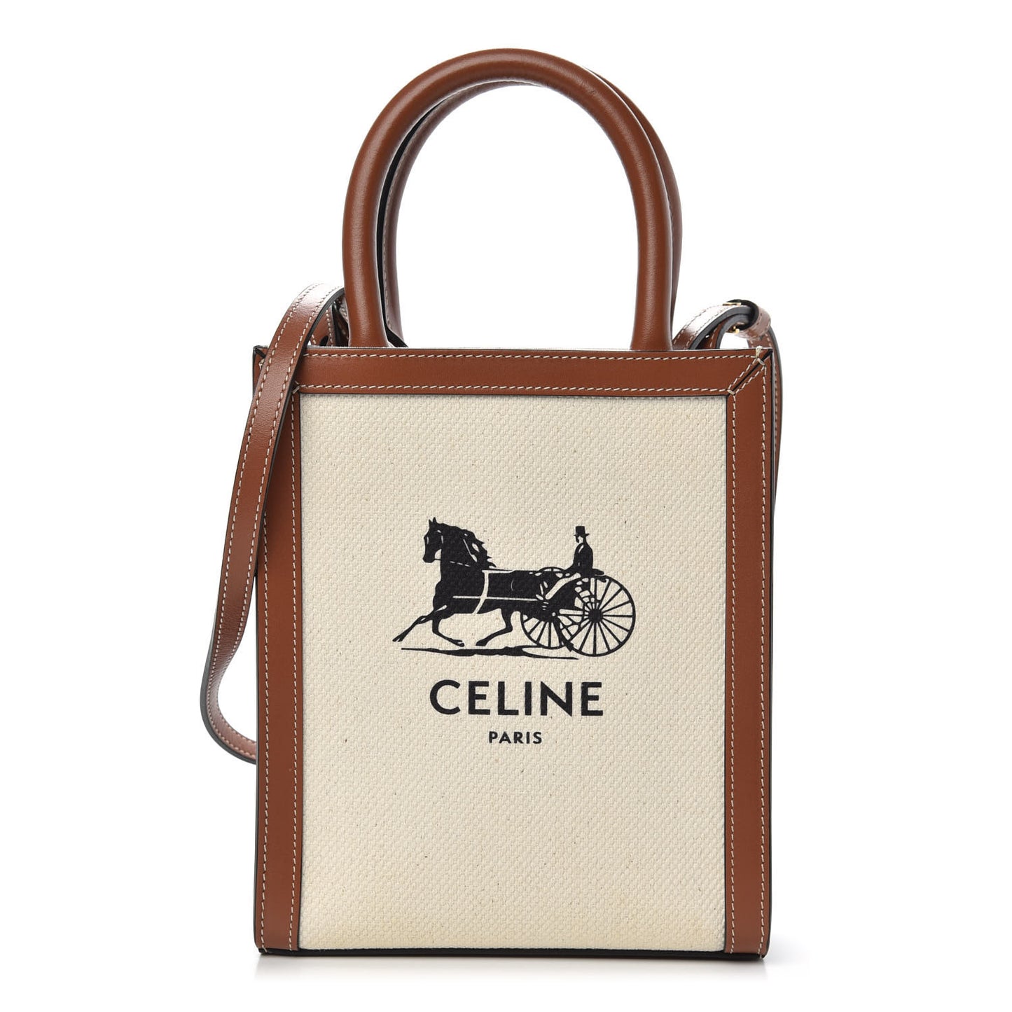 Canvas Calfskin Sulky Print Mini Vertical Cabas Natural Tan