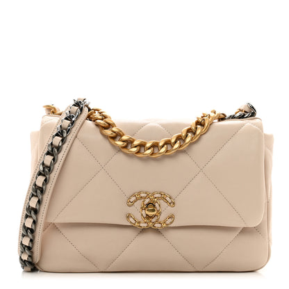 Chanel Lambskin Quilted Medium Chanel 19 Flap Light Beige 1 of 9