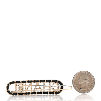 Chanel Metal Lambskin Vintage Allure Logo Hair Clip Black Gold 2 of 4