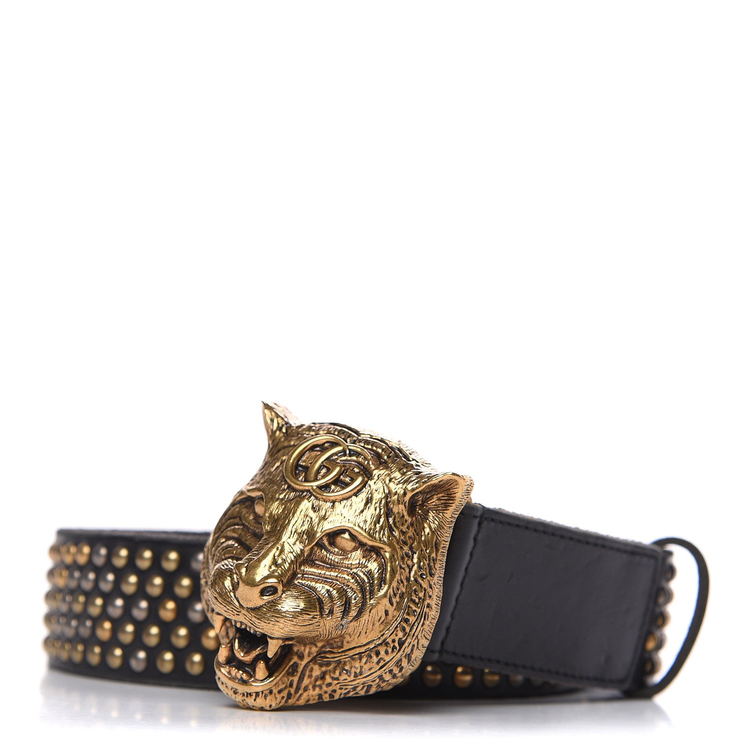Gucci Calfskin Studded Feline Belt 110 44 Black 1 of 6