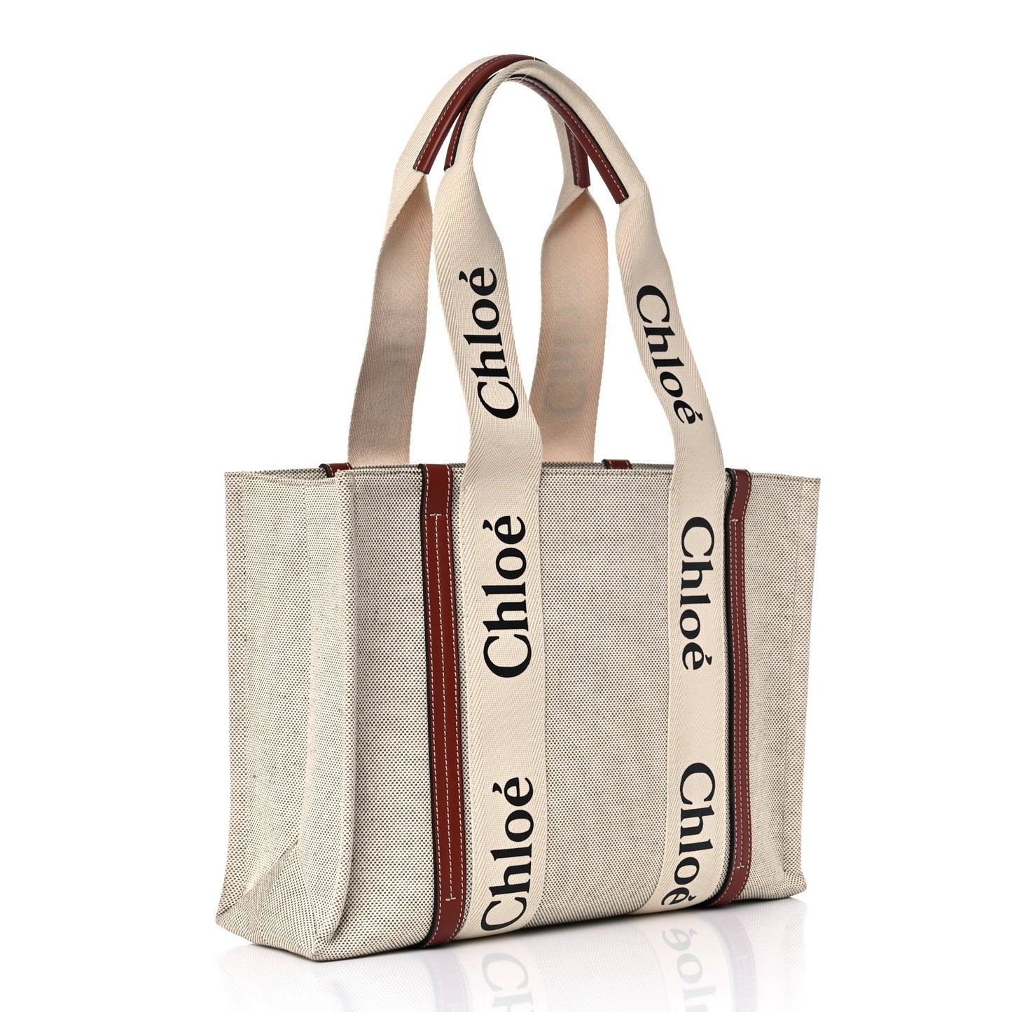 Cotton Calfskin Medium Woody Ribbon Tote White Brown