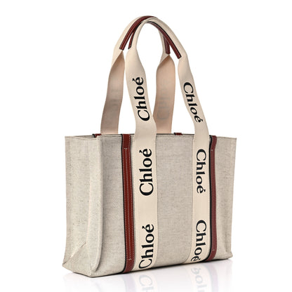 Chloe Cotton Calfskin Medium Woody Ribbon Tote White Brown 3 of 20