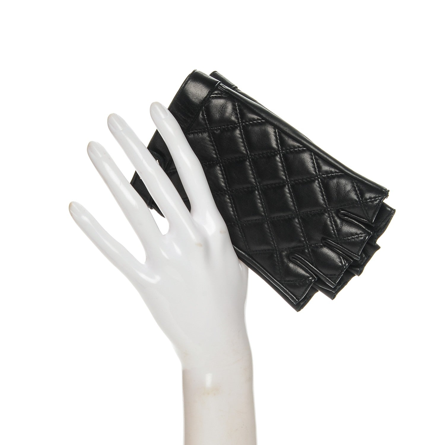 Chanel Lambskin Quilted Fingerless CC Turn Lock Gloves 8 Black 2 of 4