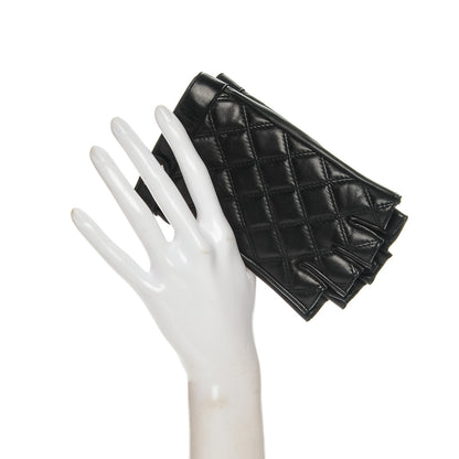 Chanel Lambskin Quilted Fingerless CC Turn Lock Gloves 8 Black 2 of 4