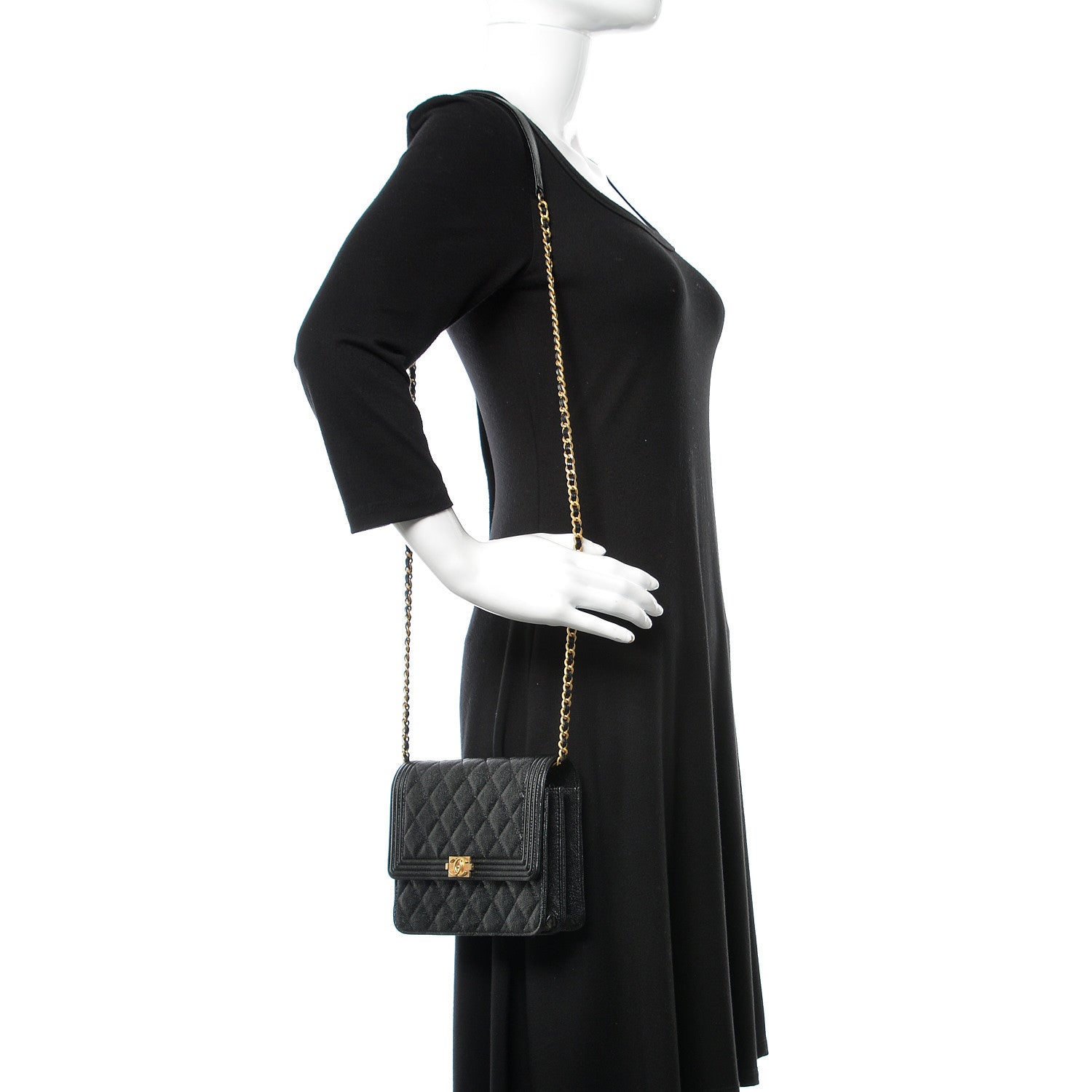 Chanel Caviar Quilted Boy Square Wallet on Chain WOC Black 3 of 11