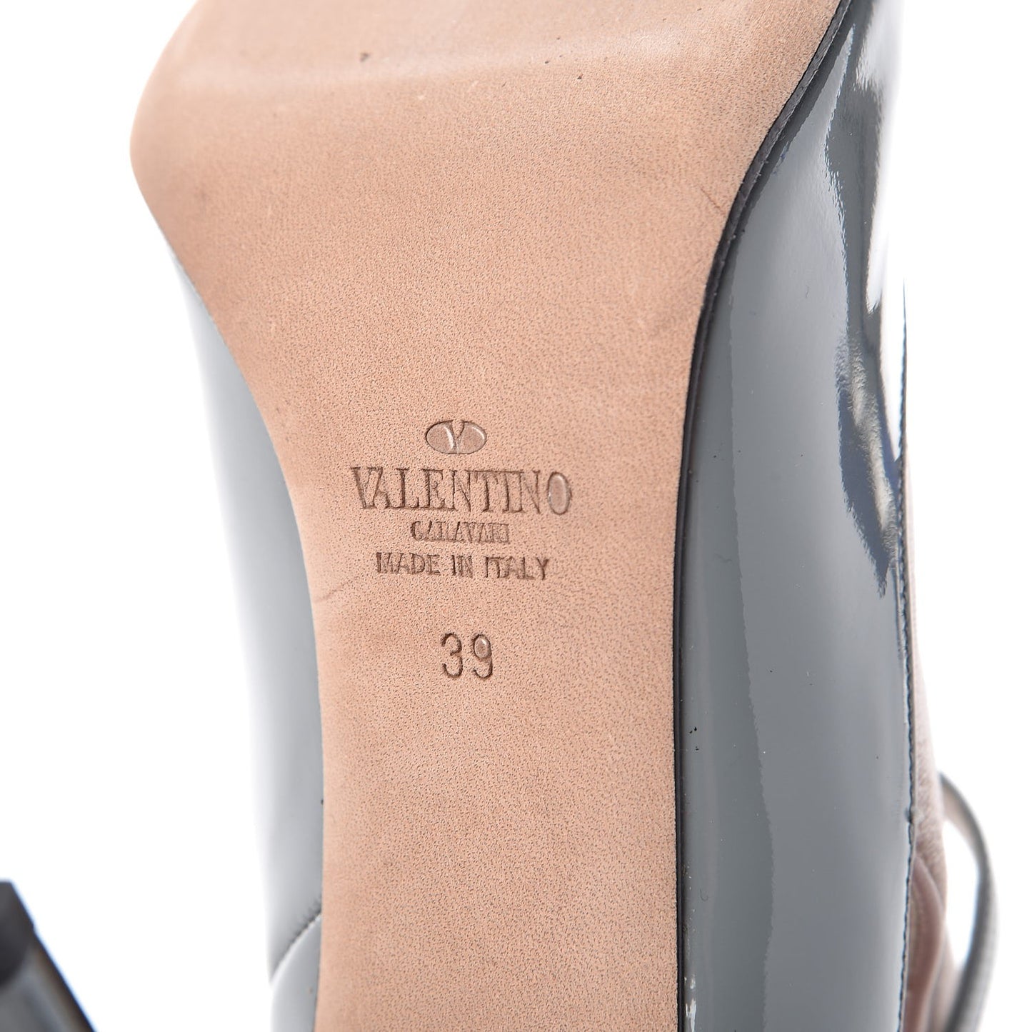 Patent Velvet T Bar Pumps 39 Grey Pink