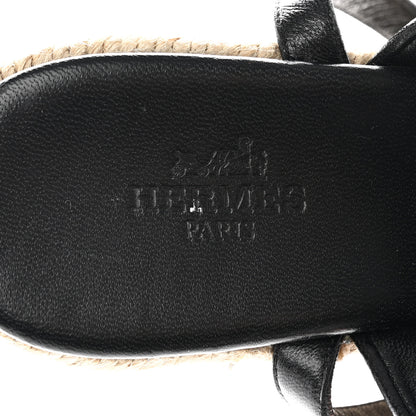 Hermes Goatskin Elise Espadrille Wedge Sandals 36 Black 12 of 13
