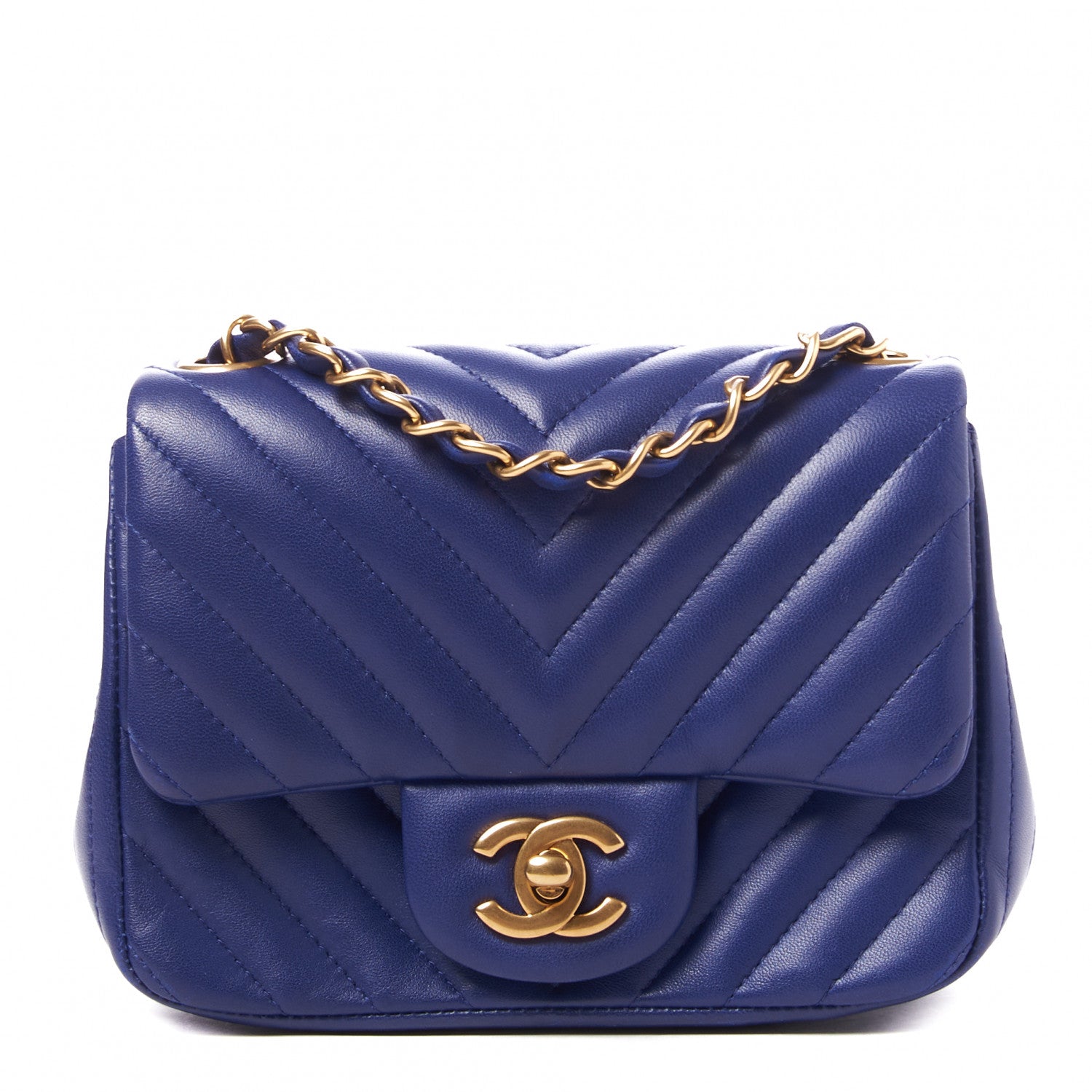 Chanel Lambskin Chevron Quilted Mini Square Flap Blue 1 of 10