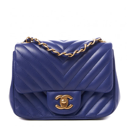 Chanel Lambskin Chevron Quilted Mini Square Flap Blue 1 of 10