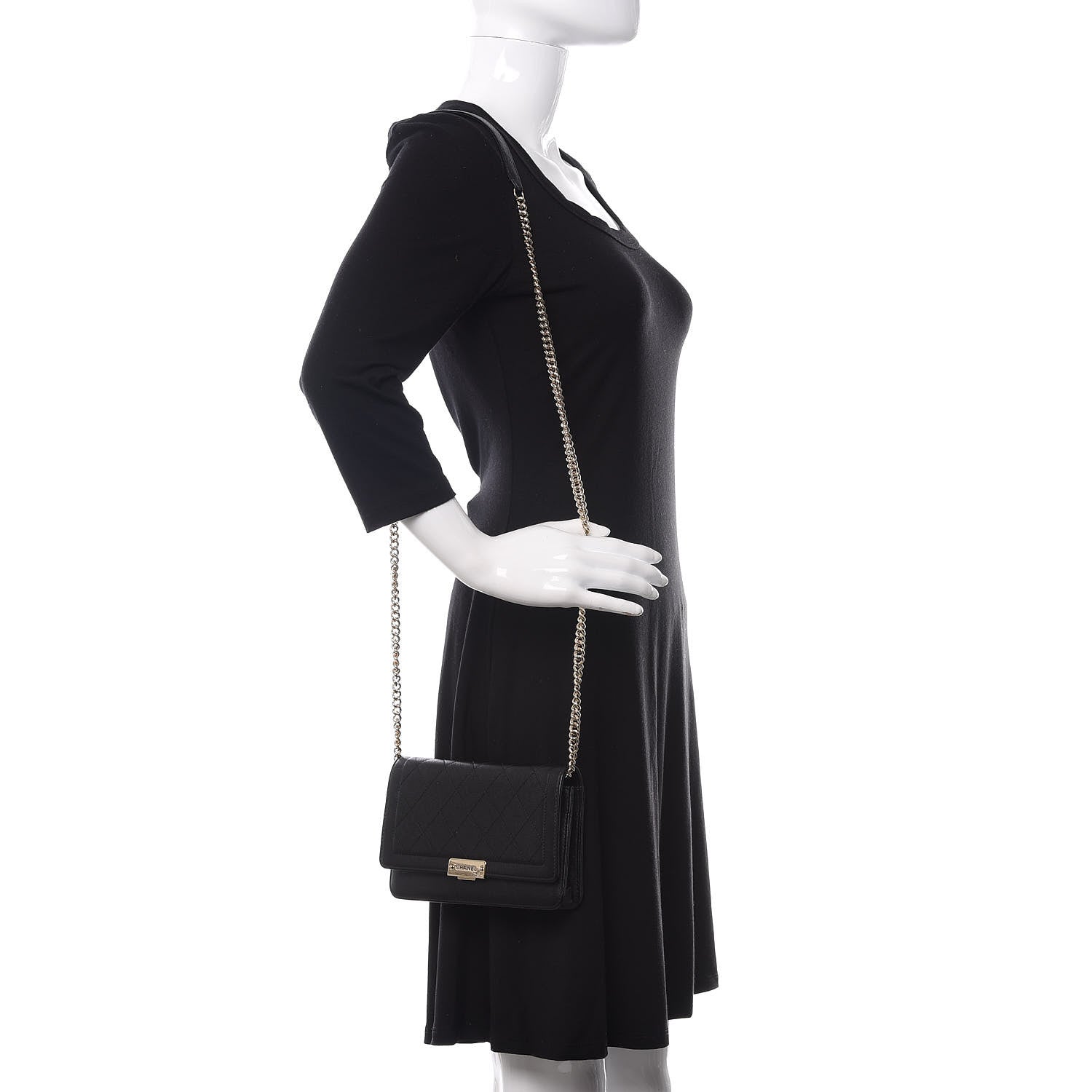 Chanel Grained Calfskin Quilted Label Click Flap Wallet On Chain WOC Black 2 of 14