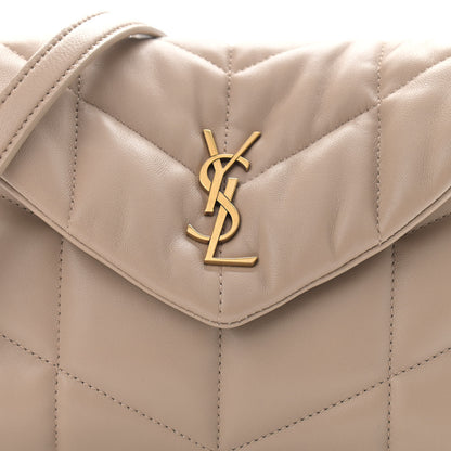 Saint Laurent Lambskin Quilted Toy Loulou Puffer Monogram Chain Satchel Dark Beige 9 of 12