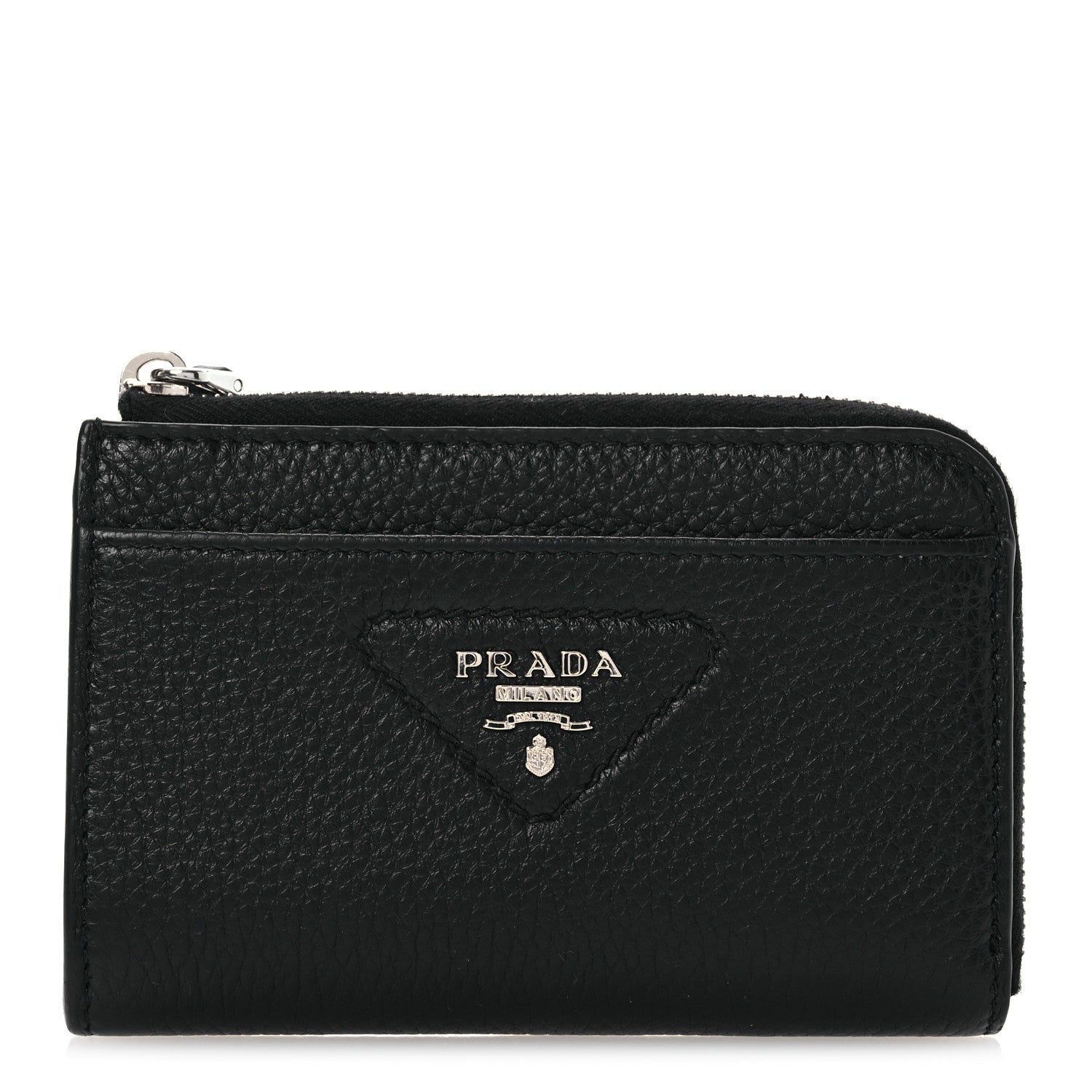 Prada Vitello Daino Triangle Zip Around Keychain Black 1 of 11