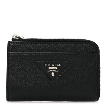 Prada Vitello Daino Triangle Zip Around Keychain Black 1 of 11