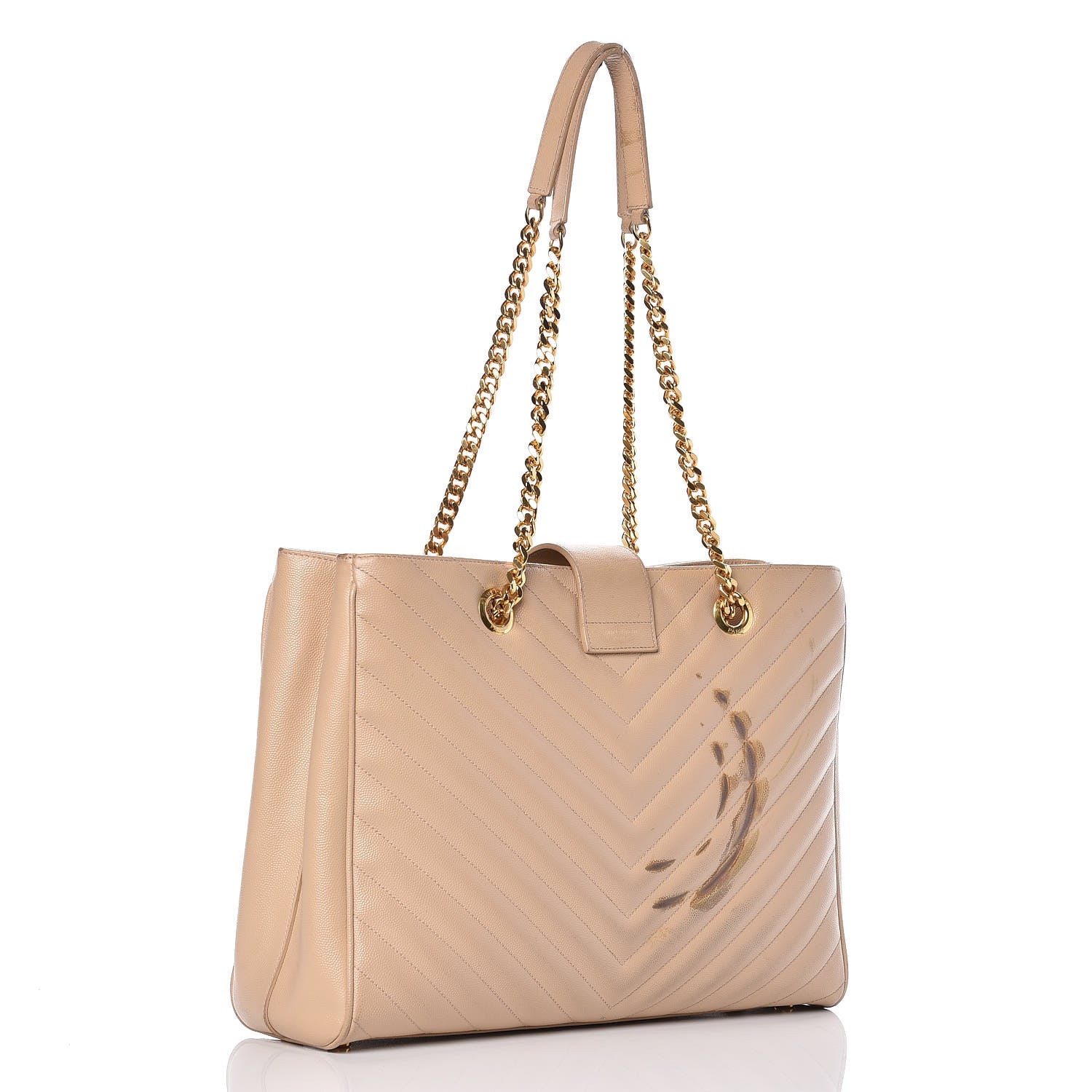 Saint Laurent Grain De Poudre Matelasse Chevron Monogram Shopping Bag Nude Powder 3 of 16