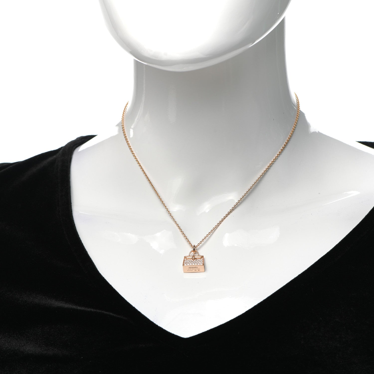 Hermes 18K Rose Gold Diamond Kelly Amulettes Pendant Necklace 2 of 6