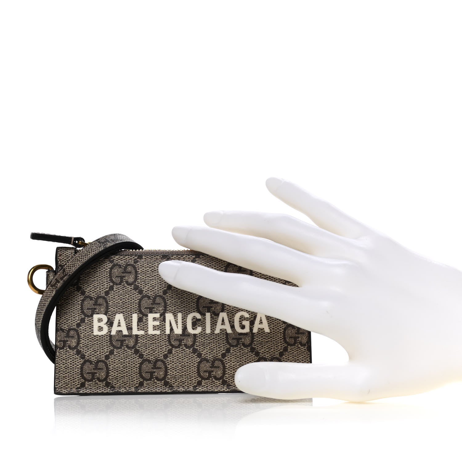 Gucci X BALENCIAGA GG Supreme Monogram Logo Card Case With Strap Beige Ebony 2 of 8