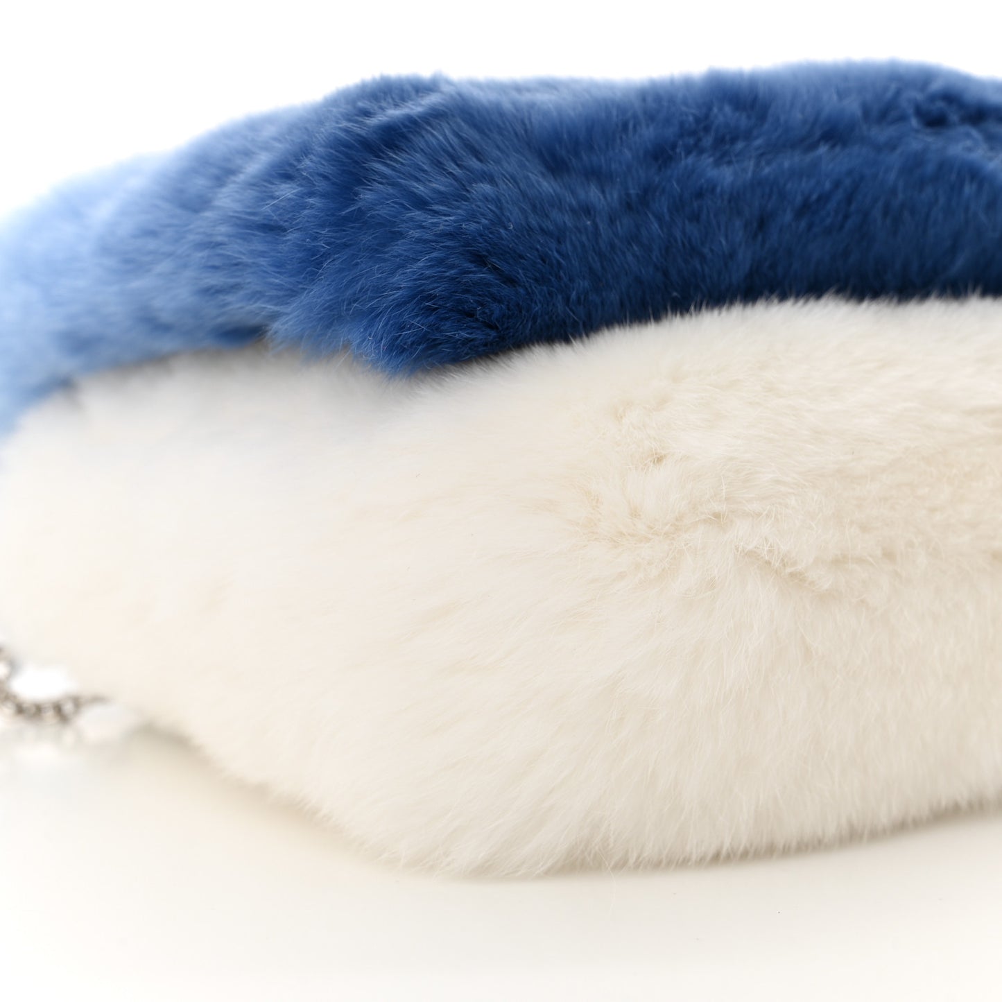 Rabbit Fur Crystal Flap Clutch Azzuro White