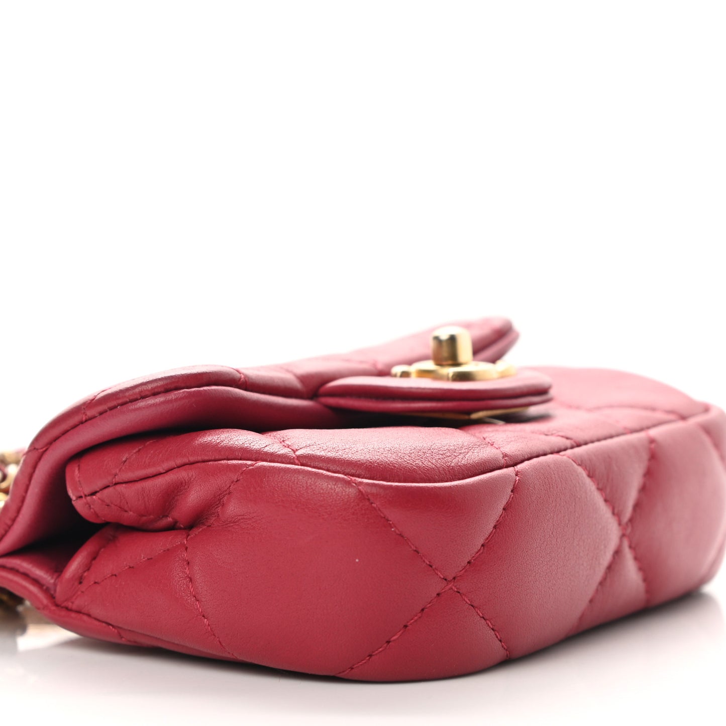 Calfskin Quilted Lady Handle Flap Card Holder With Chain Dark Pink