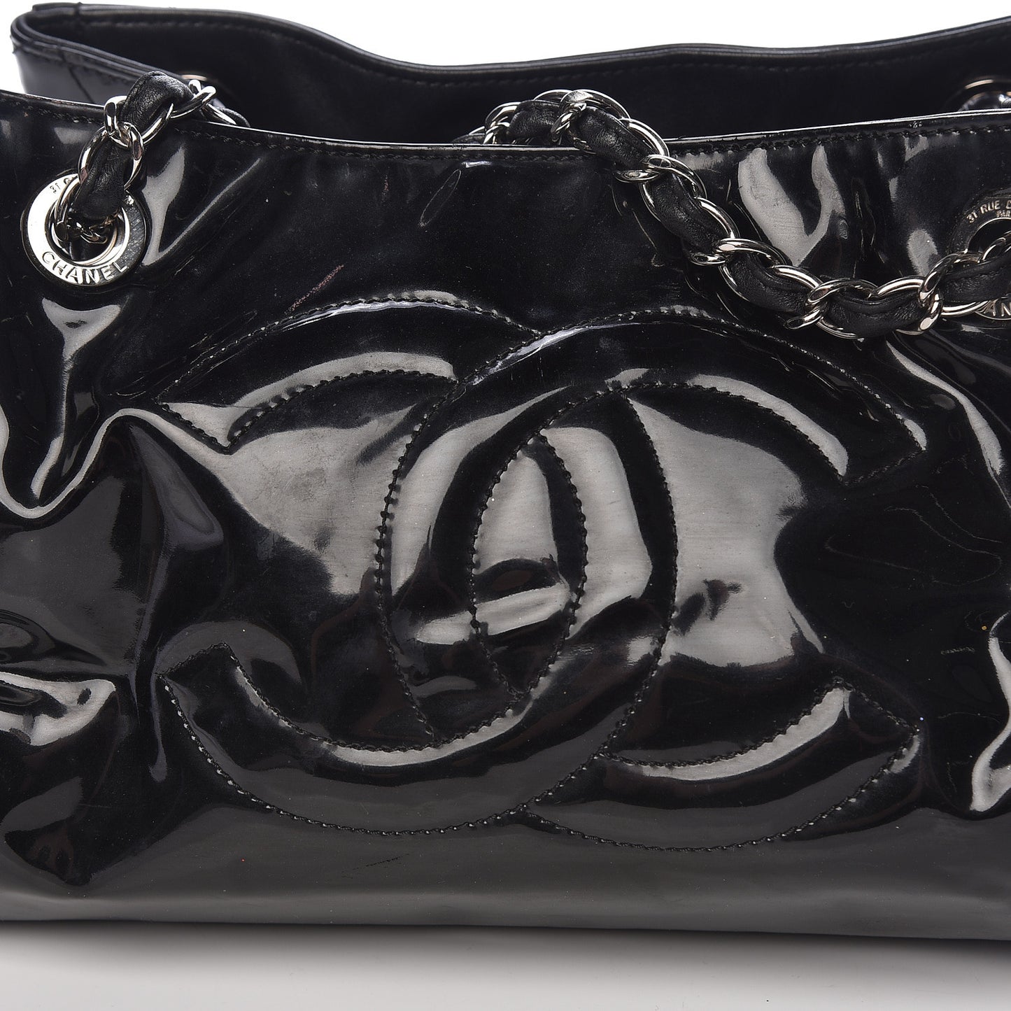 Patent Quilted CC Shoulder Bag Black