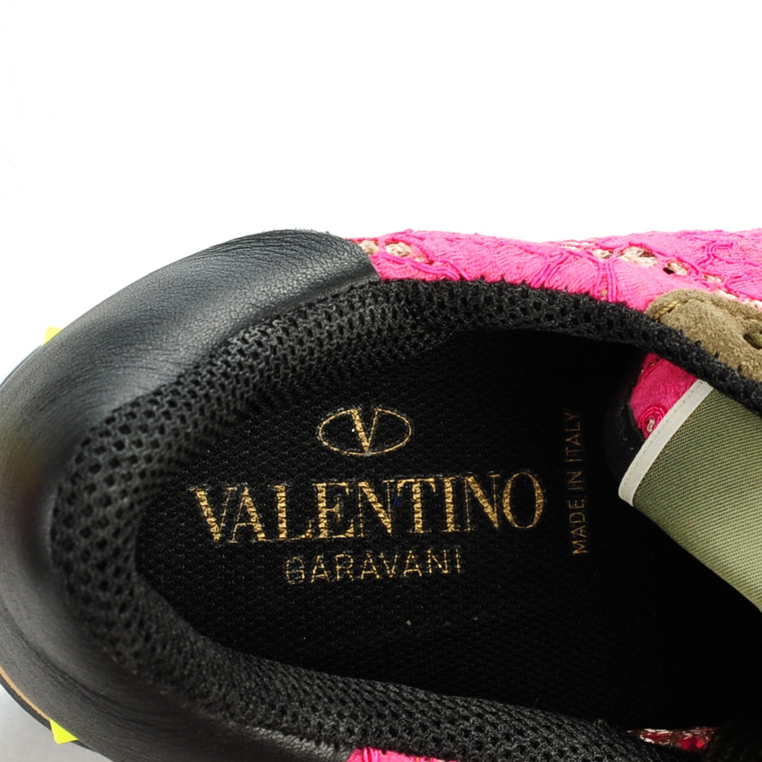 Valentino Garavani Macrame Lace Suede Womens Rockrunner Sneakers 37 Fuchsia Yellow 7 of 8