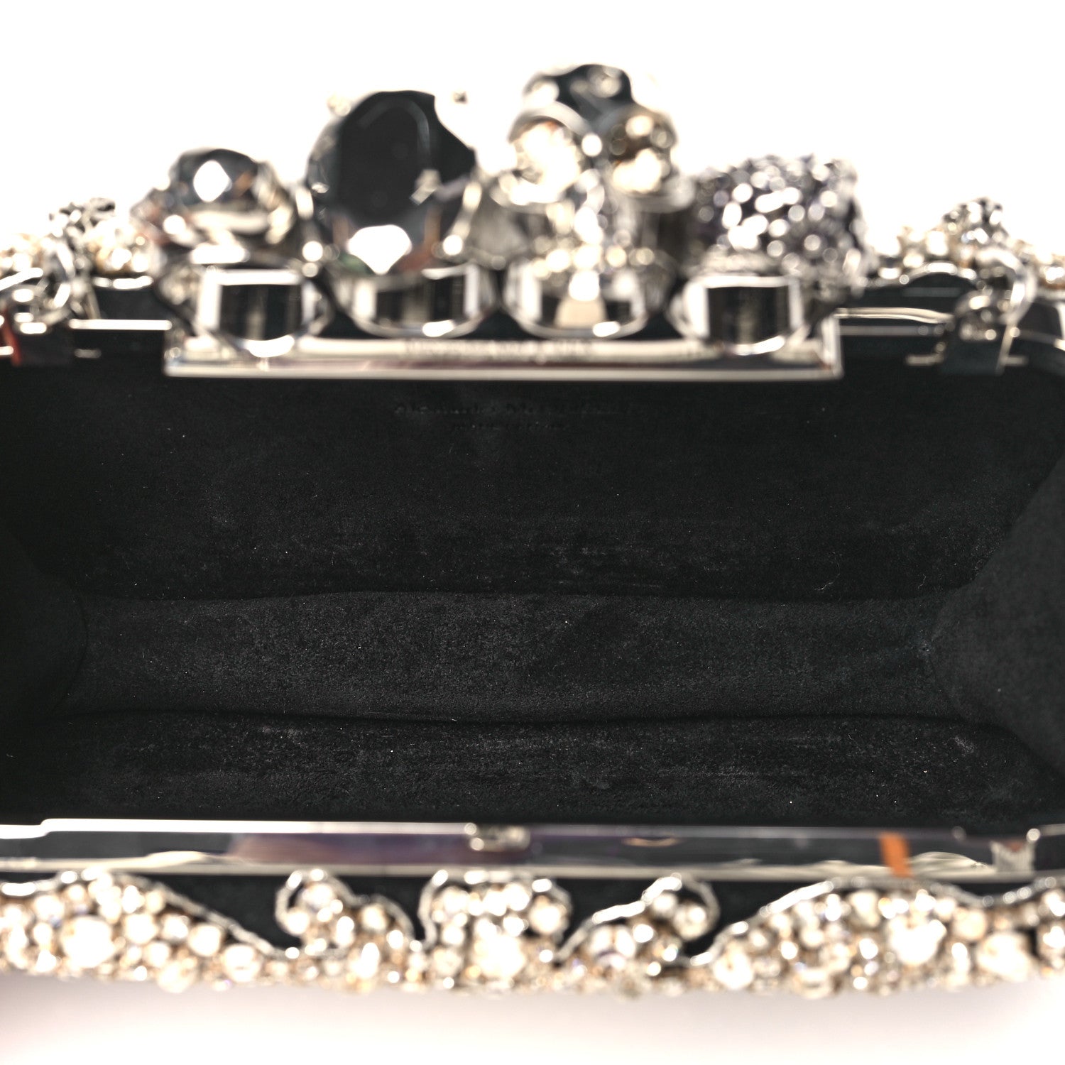 Alexander McQueen Suede Crystal Skull Knuckle Chain Box Clutch Black 5 of 10