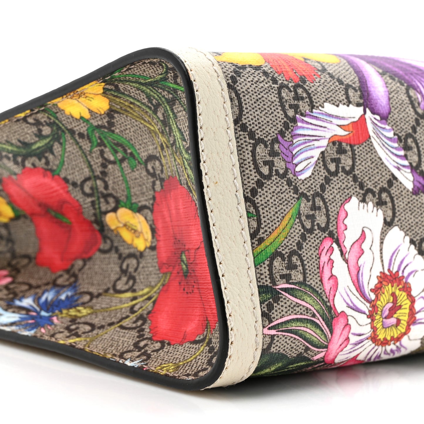 GG Supreme Monogram Flora Textured Calfskin Small Padlock Tote Beige Ebony Multicolor Mystic White