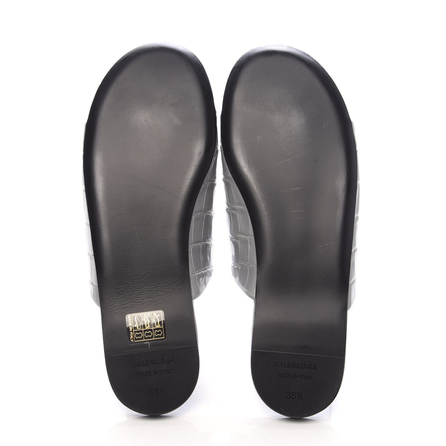 Calfskin Crocodile Embossed Oval BB 5mm Mule Sandals 38.5 Balenciaga Grey