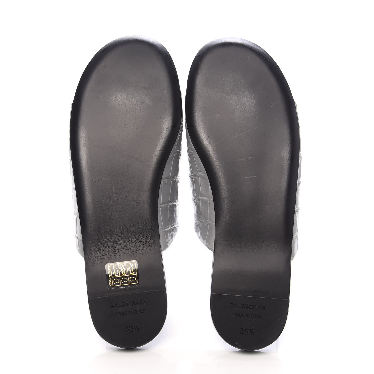 Balenciaga Calfskin Crocodile Embossed Oval BB 5mm Mule Sandals 38.5 Balenciaga Grey 5 of 9