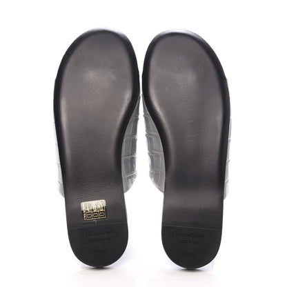 Balenciaga Calfskin Crocodile Embossed Oval BB 5mm Mule Sandals 38.5 Balenciaga Grey 5 of 9
