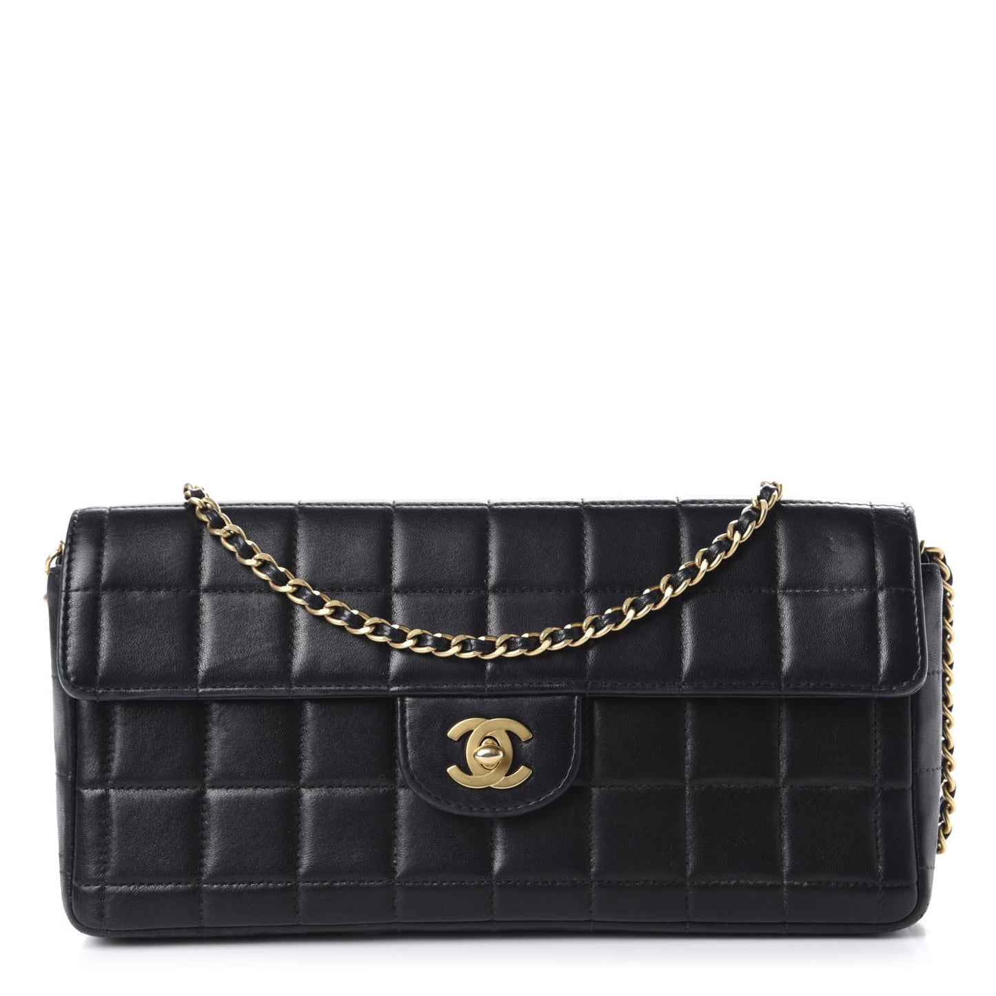 Lambskin East West Chocolate Bar Flap Black
