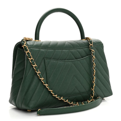 Chanel Caviar Chevron Quilted Small Coco Handle Flap Green 3 of 8